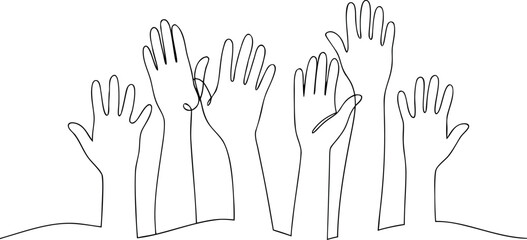 Raised hands in continuous line drawing style