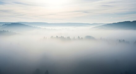 Obraz premium Fog-Filled Valley Aerial Landscape.