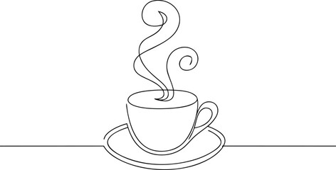 Steaming coffee cup illustration single line drawing