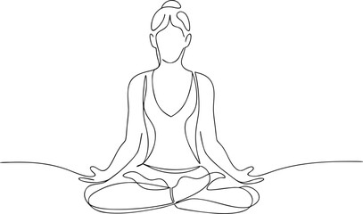Woman in yoga lotus position continuous line art
