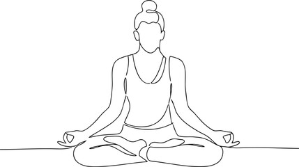 Yoga meditation woman in lotus position one line