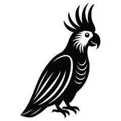 Obraz premium Black Silhouette of a Cockatoo with Crest on White Background parrot bird