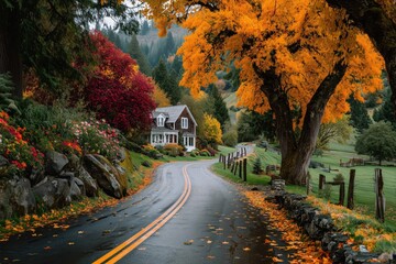 Autumn road journey country landscape documentary photography vibrant nature scenic viewpoint