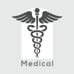 Caduceus medical symbol vector with editable stroke.	