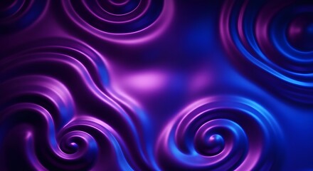 Fototapeta premium Abstract Swirling Luminous Violet and Blue Liquid Gradients with Holographic Glints, Resembling Cosmic Gas Clouds for Infinite Depth Backgrounds