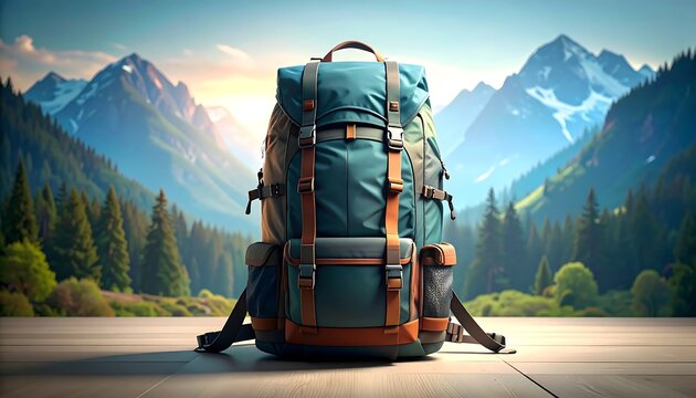Hiking backpack in scenic mountains
