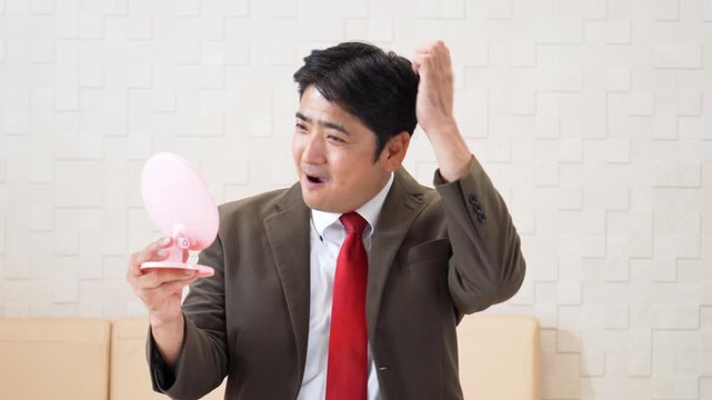 ヘアーセットに満足する男性