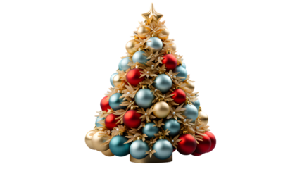 Decorated 3D Christmas Tree with Red and Gold Ornaments Photorealistic