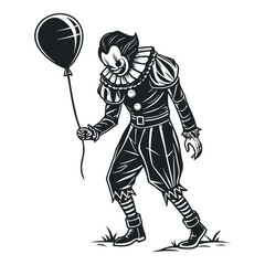 Creepy Evil Clown with Torn Outfit and Long Sharp Nails – Horror, Scary Circus, Halloween Vector Illustration