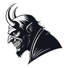 Creepy Monster Face Silhouette with Horns and Sharp Teeth – Scary Halloween Creature, Horror Vector Illustration