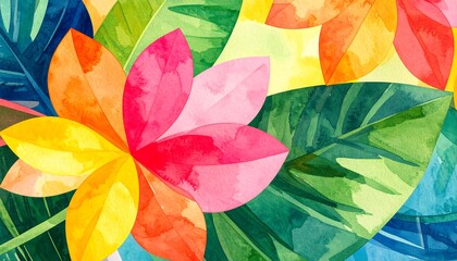 Vibrant watercolor floral and leaf design