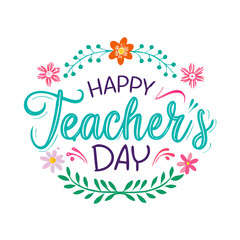 Fototapeta premium Teacher’s Day Vector Badge Decorative Floral Typography Design in Festive Style