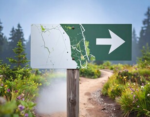 Hiking trail sign, map direction