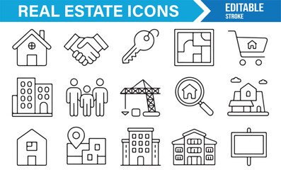 Real estate and architecture outline icons collection for brokers and developers