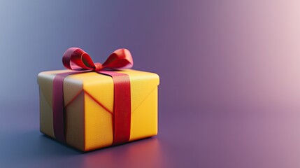 Obraz premium Golden Gift Box with Red Ribbon on Gradient Background, Soft Lighting
