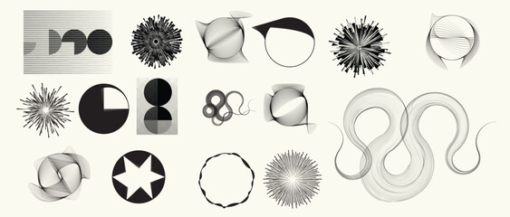Collection of vector design elements. Set of logos with lines, spirals and circles. Various forms of line and dots design.Vector logo collection. Bundle of circle icons and elements. Set of lines art.