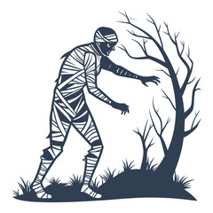 Mummy Silhouette with Outstretched Hands and Torn Bandages – Scary Halloween Vector