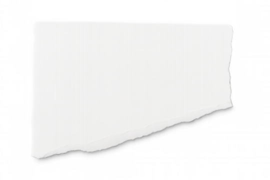 Horizontal blank white ripped paper piece with transparent background, ideal for adding notes or messages to designs
