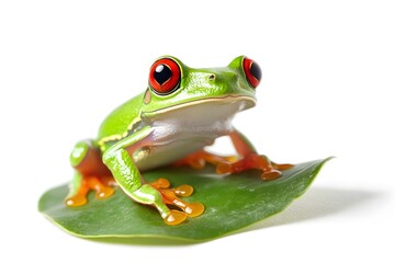 Obraz premium Curious Tree Frog Perched on Green Foliage