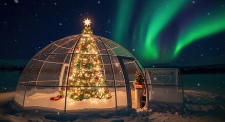 Magical Winter Northern Lights Christmas Tree Igloo Celebration