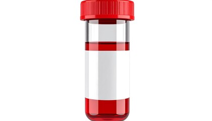 Red laboratory test tube with liquid and blank label