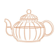 Set of original illustrations of a teapot. Vintage ink drawing for cards, menus, cafes, baristas, tea houses, or graphic design. In vector format.