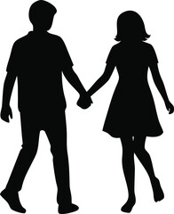 Romantic silhouette of a couple holding hands walking together symbolizing love companionship and unity in their journey silhouette