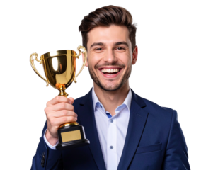 Cartoon Movie Actor Holding Oscar Trophy, Fun Award Illustration PNG
