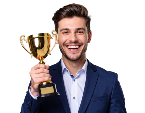 Cartoon Movie Actor Holding Oscar Trophy, Fun Award Illustration PNG