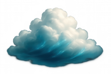 Fluffy blue-white cloud hovering softly, transparent background enabling seamless graphic design integration