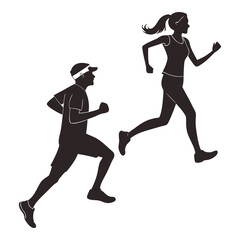 Running Man and Woman Silhouette – Fitness Vector Illustration