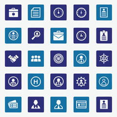 Collection of Business and Human Resources Vector Icons Set in Blue Tones for Modern Web and App Design