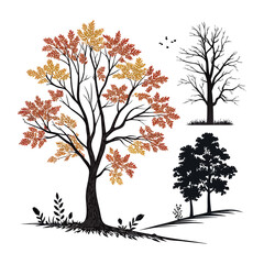 Autumn Foliage and Forest Elements Silhouette Pack – Fall Nature Vector