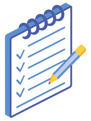 Isometric Checklist Pad with Pencil Tick Marks and Horizontal Lines for Tasks and Planning Activities Business Tools and Office Supplies