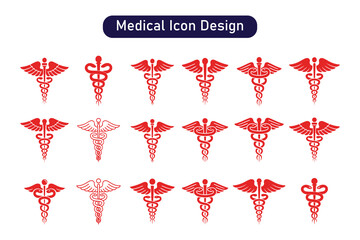 set of caduceus medical snake vector icon template  
