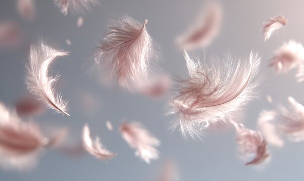 Delicate pink feathers floating in air - Powered by Adobe