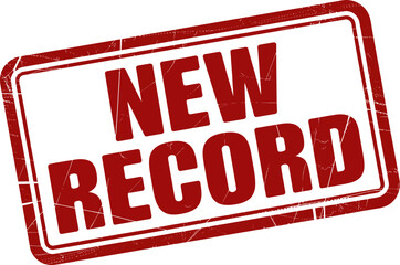 Bold red stamp announces a new record, conveying achievement and progress.