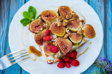 delicious cake with fig on the table