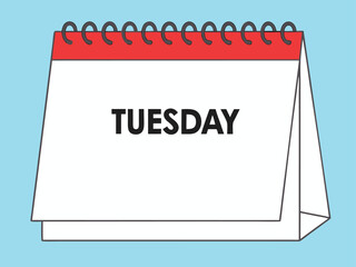 Desk calendar showing the word TUESDAY on a white page Tuesday week