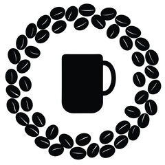 coffee beans forming border around mug icon