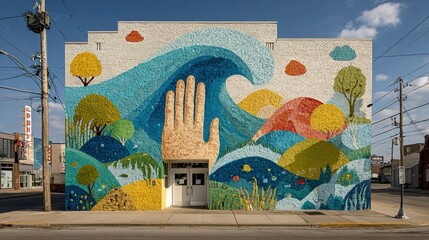 Protest murals with bold art advocating for climate justice, environmental protection, and social activism in urban spaces