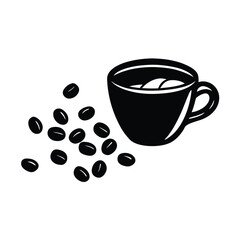 hand drawn sketch coffee cup with beans art