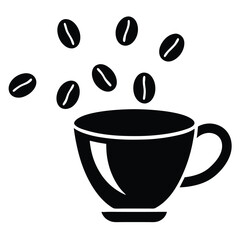 minimalist line art coffee cup with beans