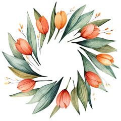Spring Tulip Floral Wreath, watercolor illustration vector, isolated on a white background.