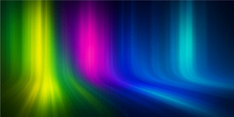 Vibrant abstract light rays and colorful lines form a dynamic and glowing blue wave pattern against a dark backdrop