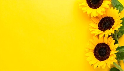 Bright sunflowers on yellow backdrop
