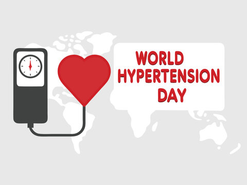 World Hypertension Day graphic with blood pressure monitor heart and world map high blood pressure