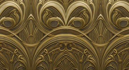 Golden Art Deco Design: Intricate golden art deco pattern with a symmetrical, ornamental design. Perfect for adding a touch of elegance and vintage charm to any project.