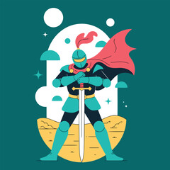 Print Knight with Sword – Medieval Hero Vector Illustration