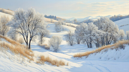 Obraz premium Snowy peaks illuminated by sunlight under clear blue sky high resolution picture